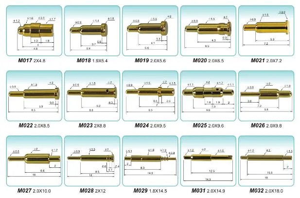 Pogo Pin Connector for PCB Board, Made of Copper Alloy, Gold and Nickel Plating