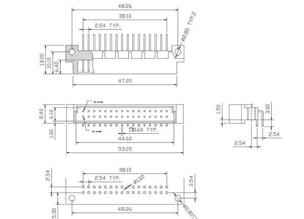 AMP, Fci, Avx Replace Part of DIN41612 Connector 3row*10POS, Female, Right Angle (90degree) , Fish Eyes