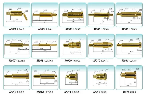 Pogo Pin Connector for PCB Board, Made of Copper Alloy, Gold and Nickel Plating